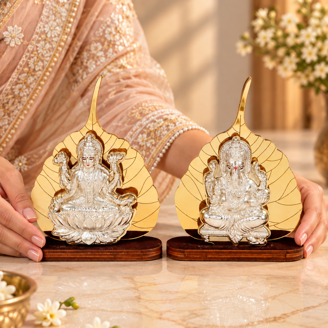 Peepal Grace Lakshmi Ganesha Silver Idol