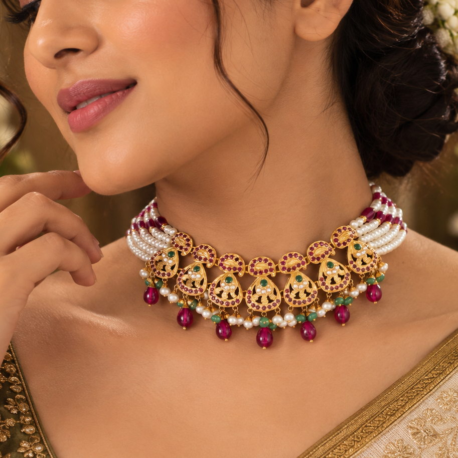 Madhurima Pearl Gold Necklace Set