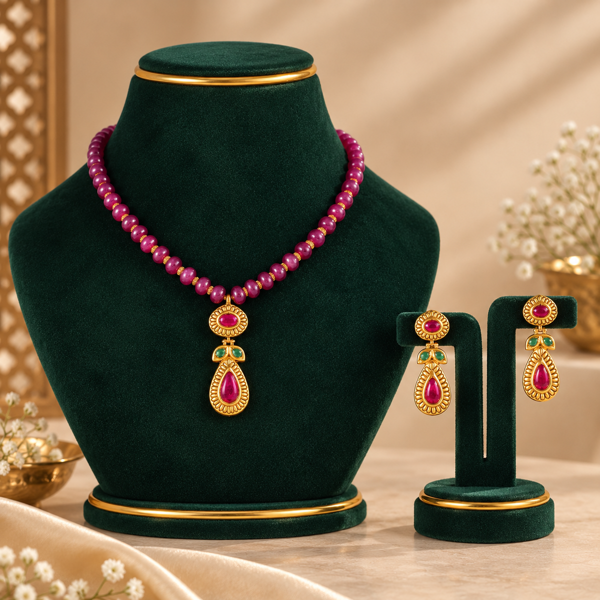 Anaya Teardrop Gold Pendant Set