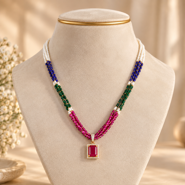 Traditional Square Ruby Gold Necklace