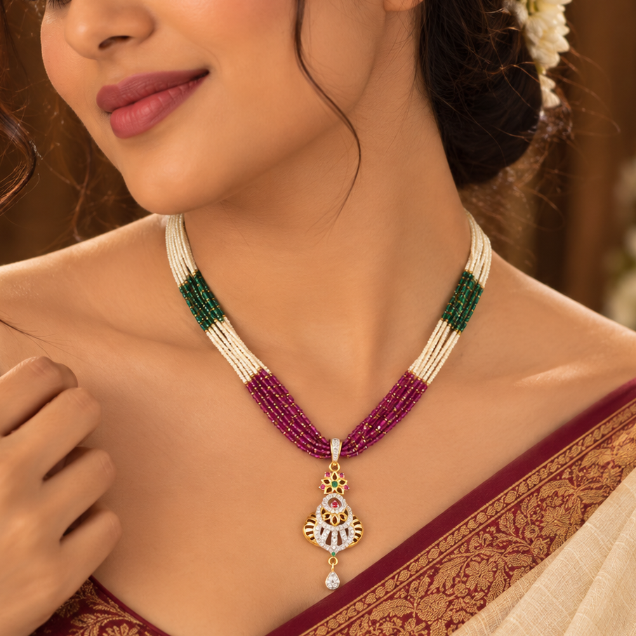 Pallavi Rajwadi Navratna Gold Necklace