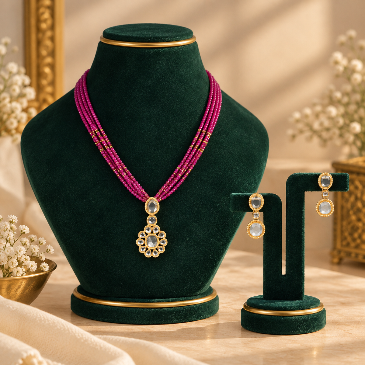 Ruhani Fuchsia Gold Pendant Set