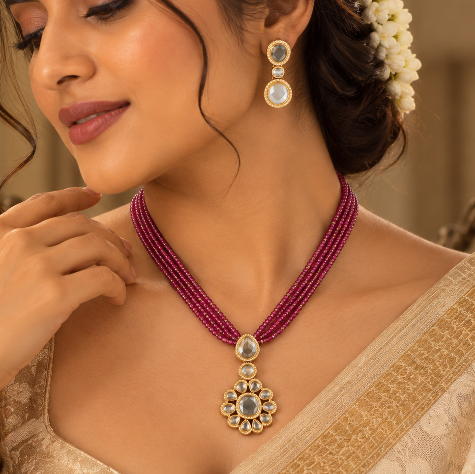 Ruhani Fuchsia Gold Pendant Set