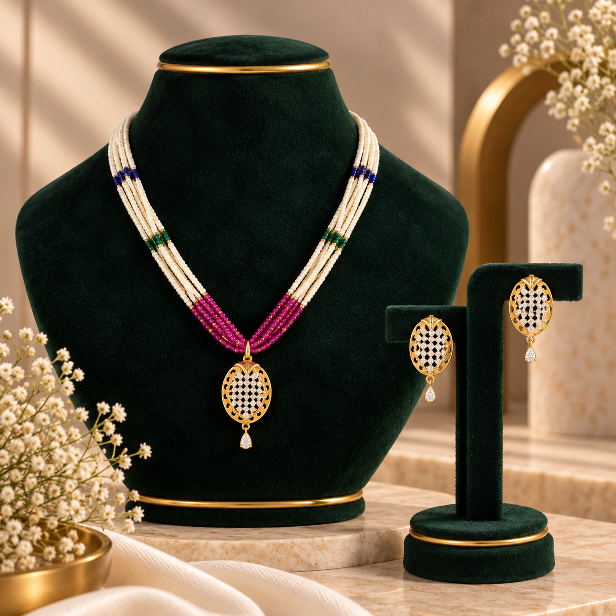 Kritika Oval Shaped Shimmering Gold Pendant Set