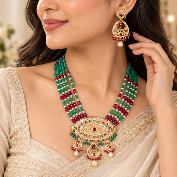 Shanay Meenakari Pearl Gold Long Necklace Set