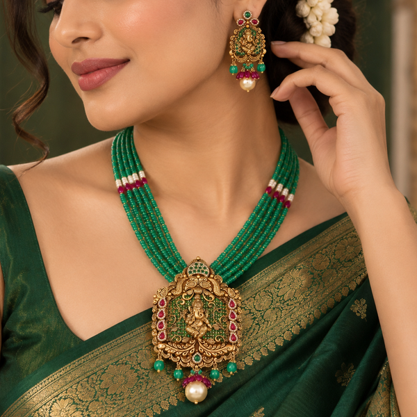 Ahana Divine Ganesha Gold Long Necklace Set