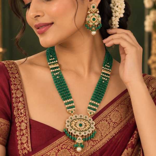 Tavisha Emerald Pendant Gold Long Necklace Set