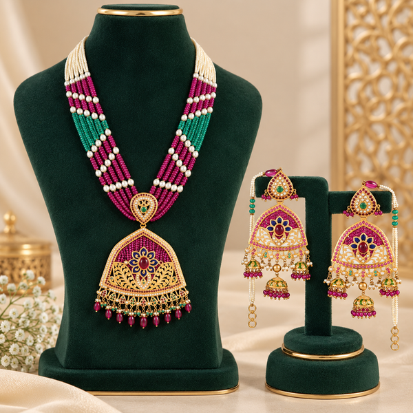 Eshani Rajwada Gold Long Necklace Set