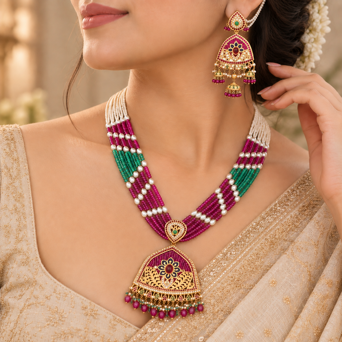 Eshani Rajwada Gold Long Necklace Set