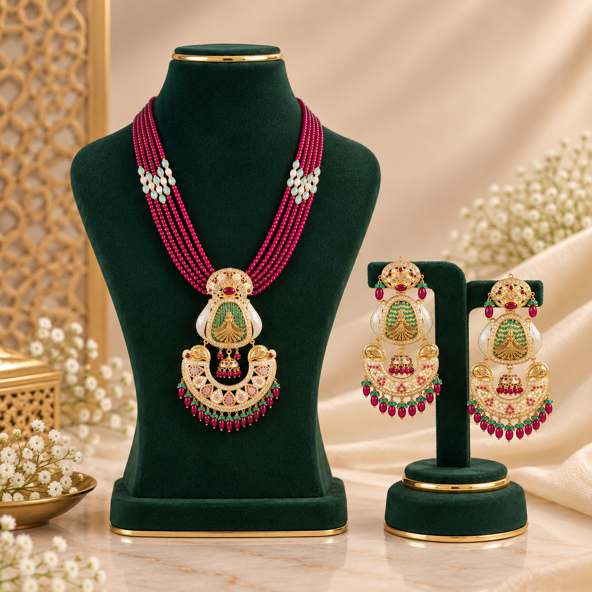 Eshani  Meenakari Gold Long Necklace Set
