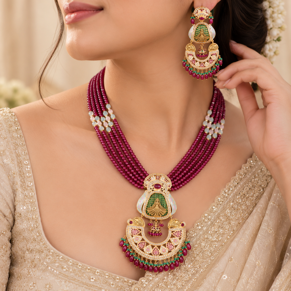 Eshani  Meenakari Gold Long Necklace Set