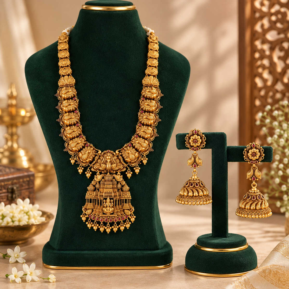 Divya Temple Gold Long Necklace Set
