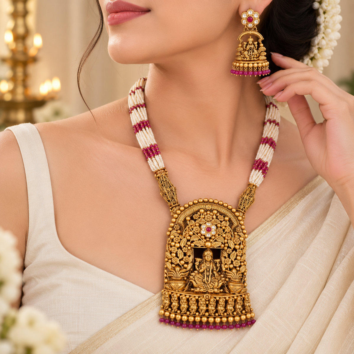 Vanya Lakshmi  Darbar Gold Long Necklace Set