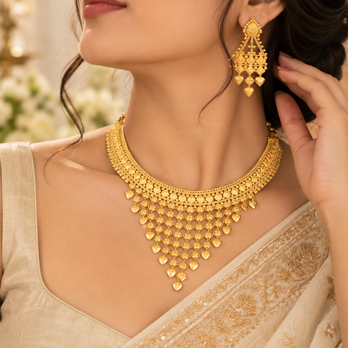 Riyana Heart Gold Necklace Set
