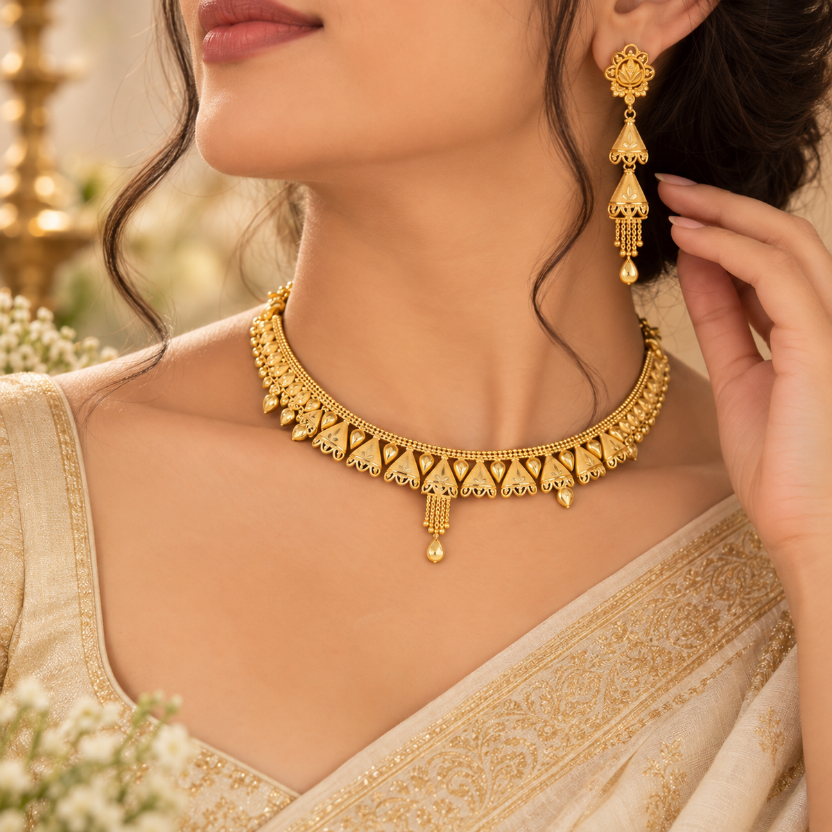 Zoya Leaf Gold Necklace Set