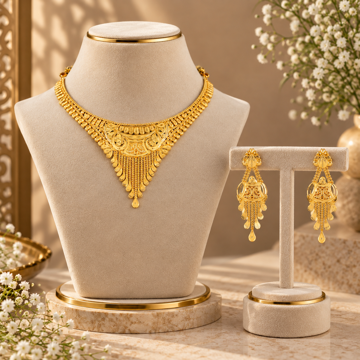 Mishka  Drop Gold  Necklace Set