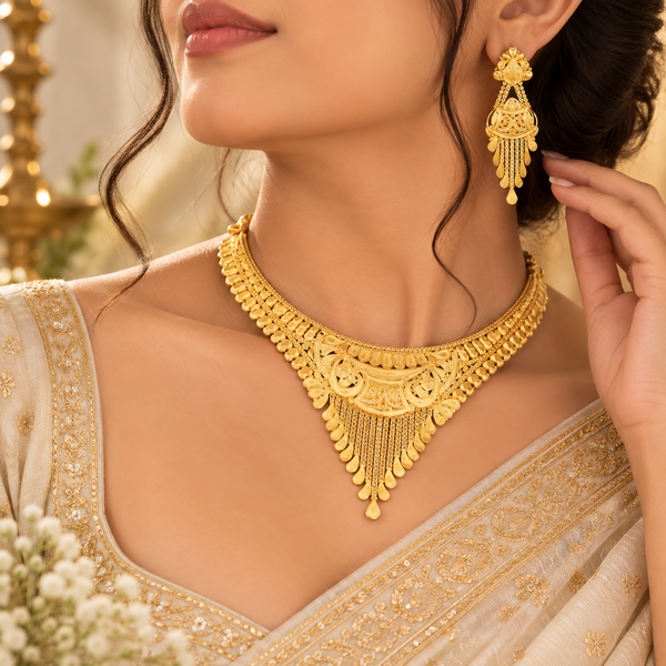 Mishka  Drop Gold  Necklace Set