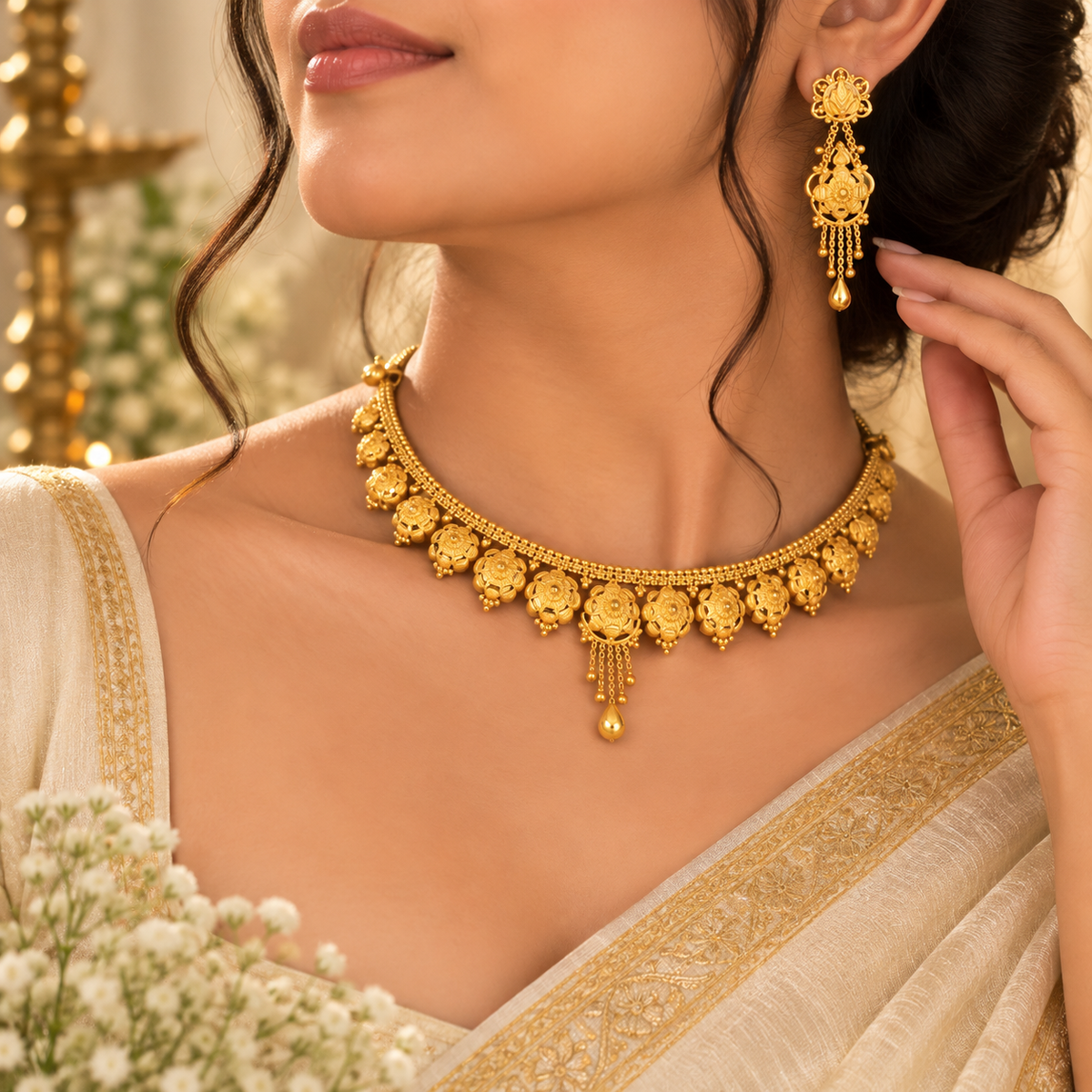 Samaira Floral Gold Necklace Set
