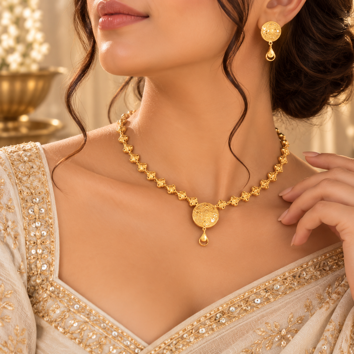 Yuvika Circle Drop Gold  Necklace Set