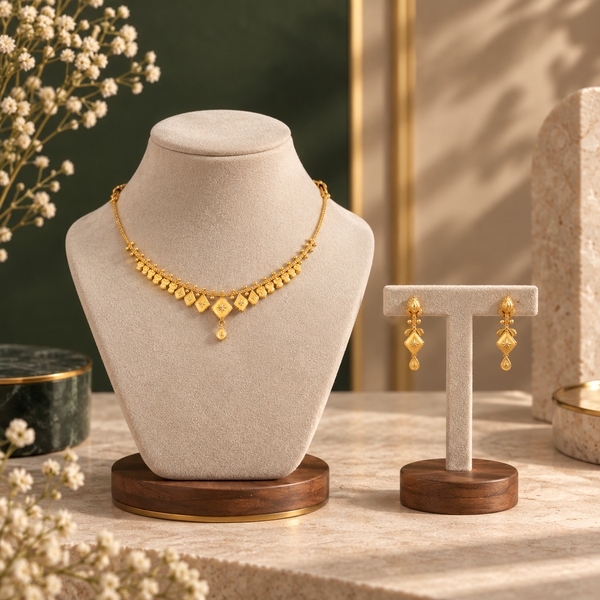 Diya Regal Rhombus Gold Necklace Set