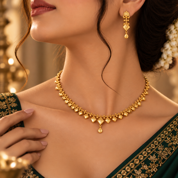 Diya Regal Rhombus Gold Necklace Set