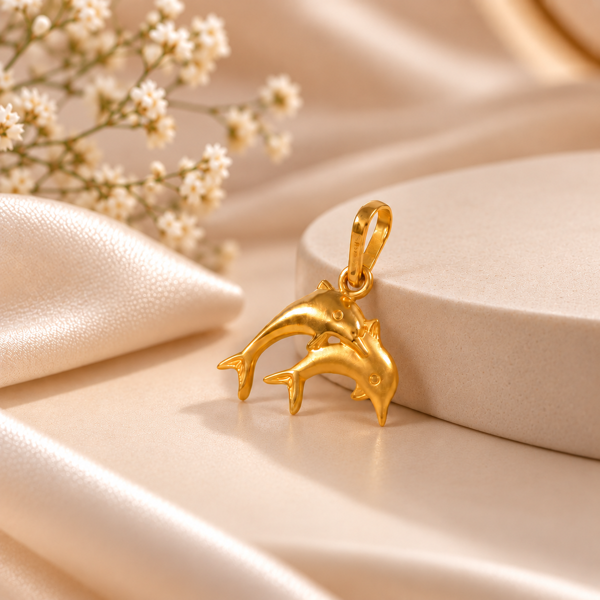 Ruhi Dolphin Duo Gold Pendant