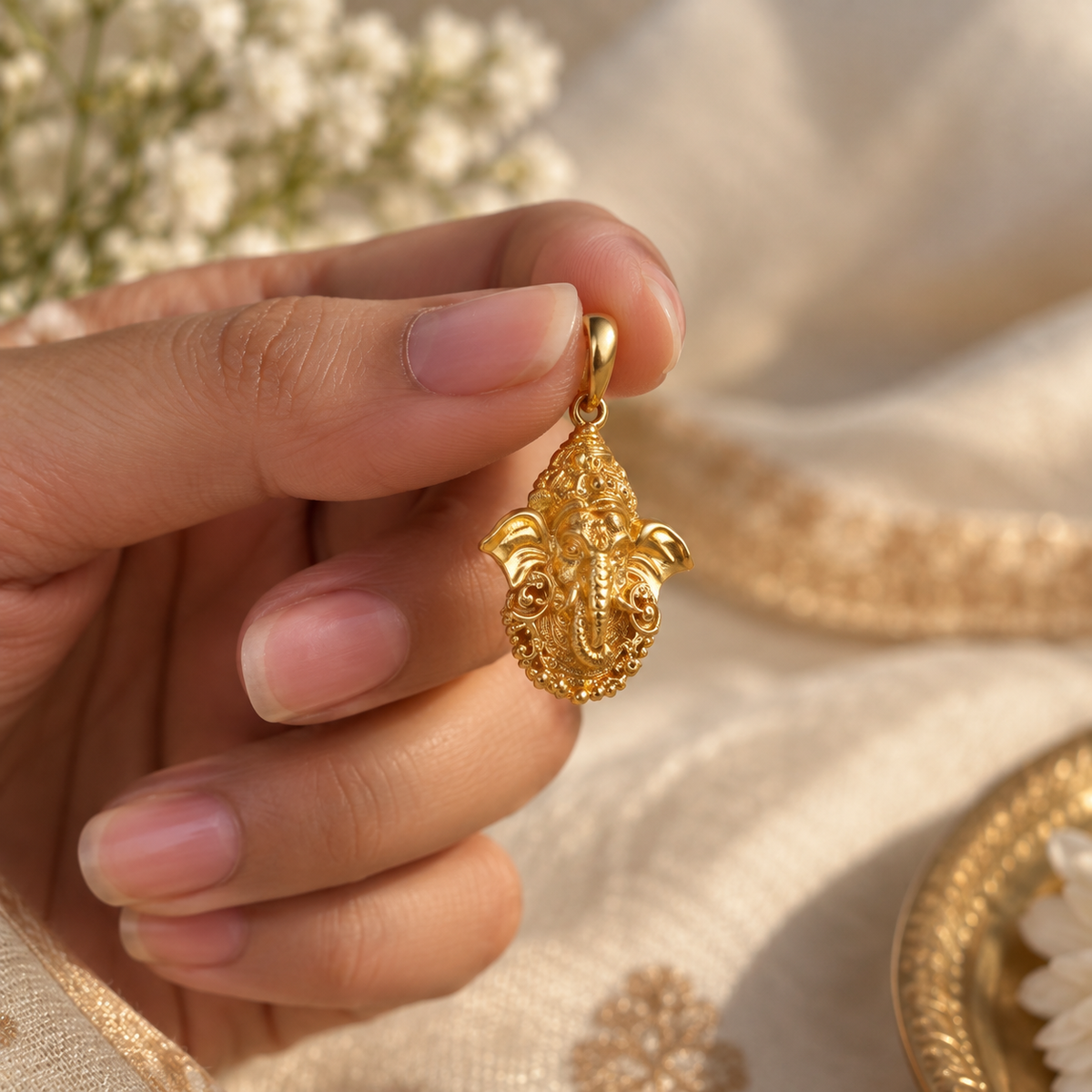 Ganesha Blessing Gold Pendant For Him