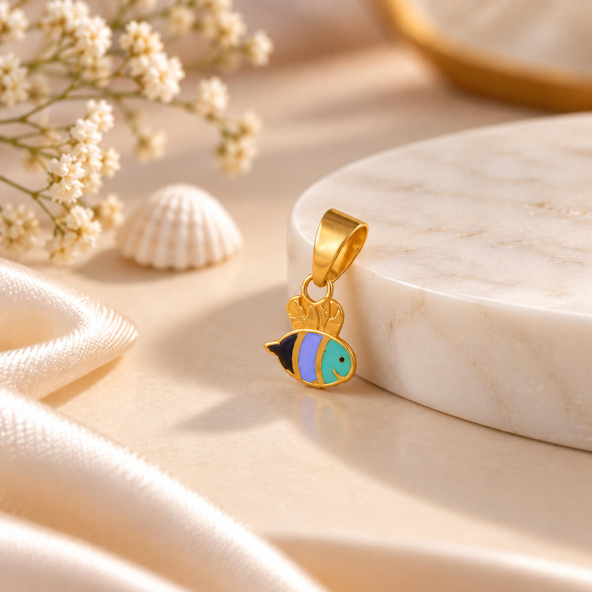 Rainbow Fish Gold Pendant For Kids