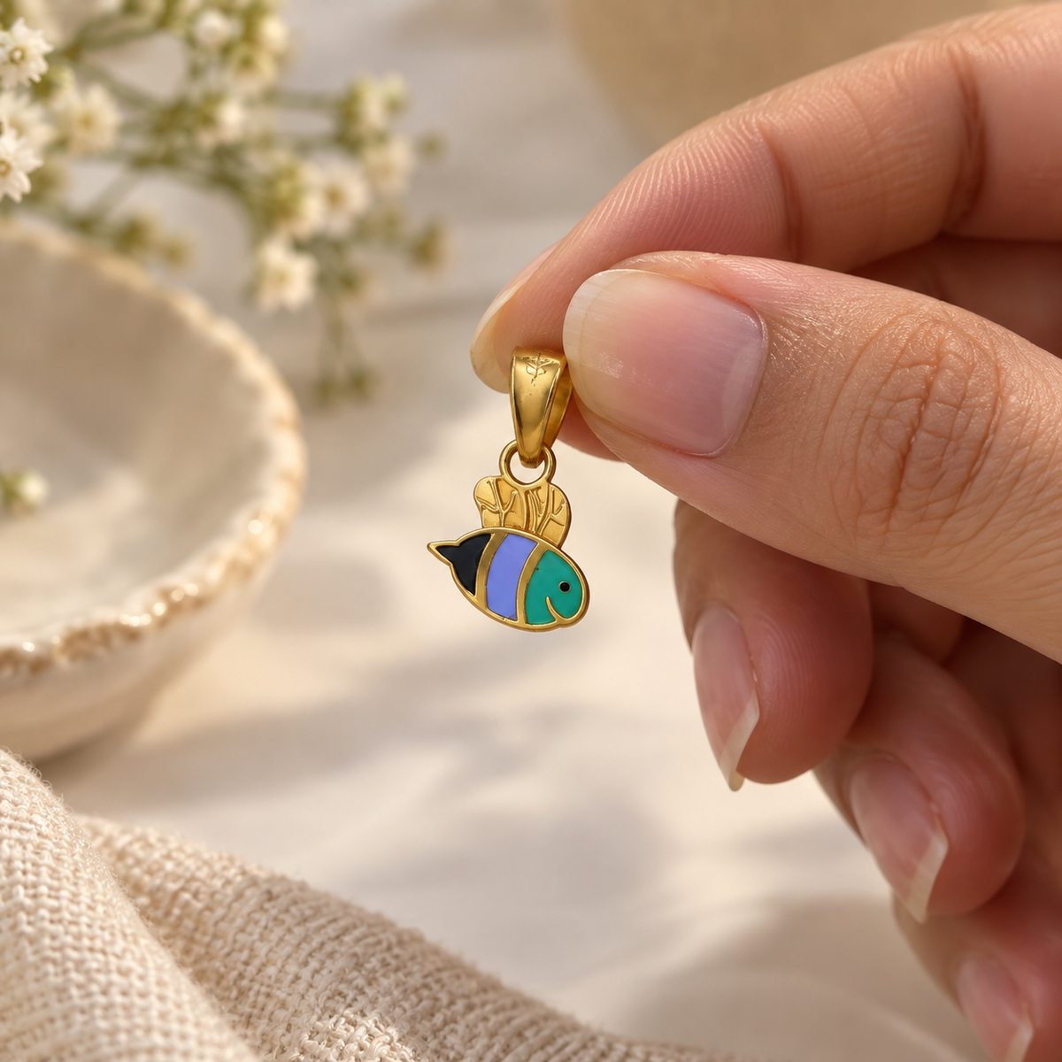Rainbow Fish Gold Pendant For Kids