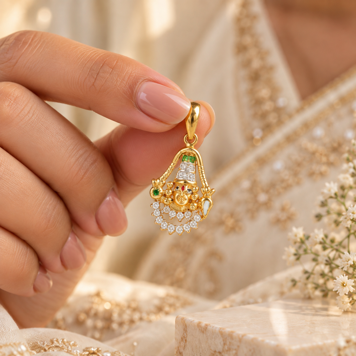 Balaji Shankh Gold Pendant