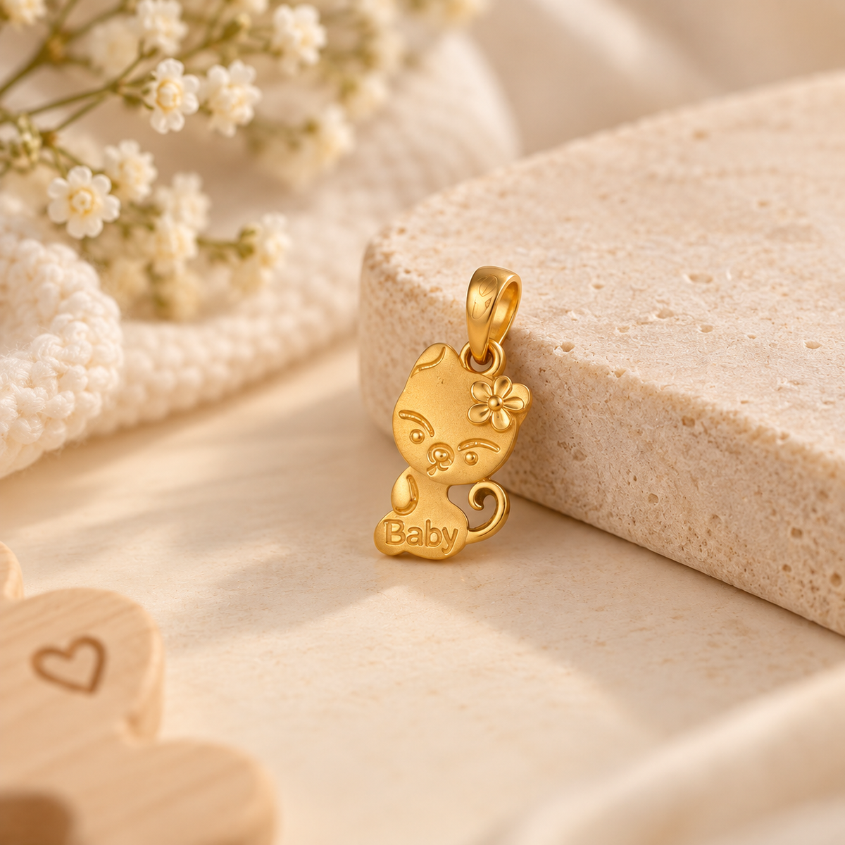 Baby Kitty Gold Pendant For Kids