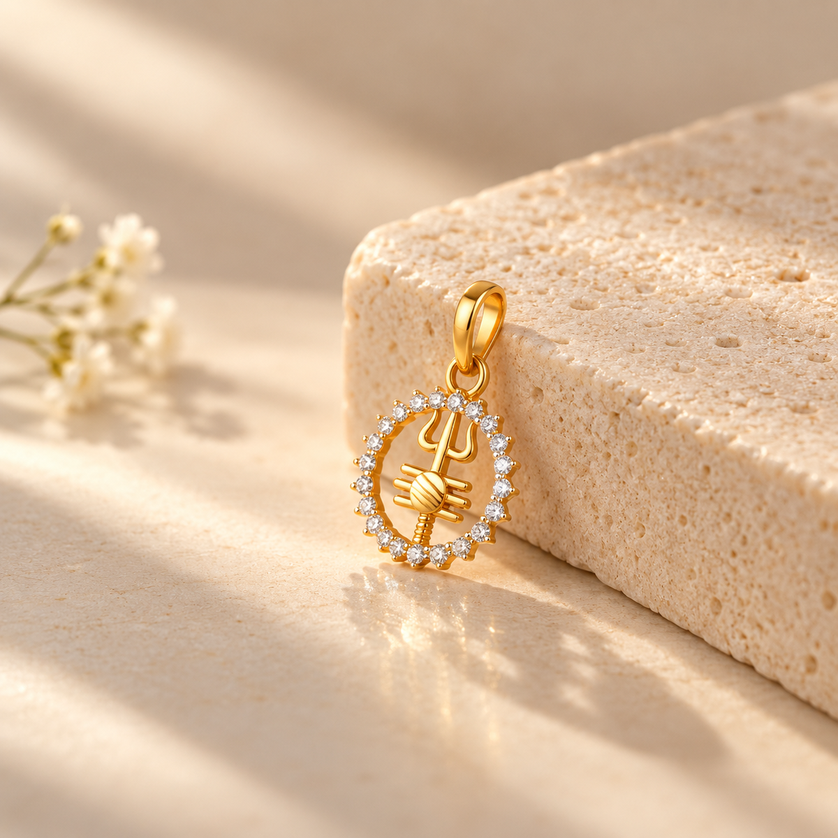 Trishul Damru Halo Gold Pendant