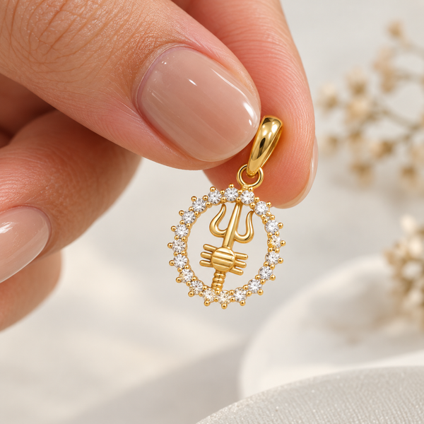 Trishul Damru Halo Gold Pendant