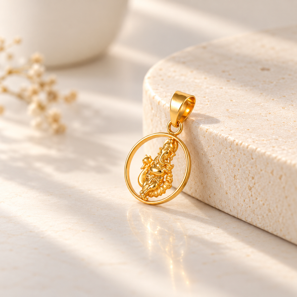Ganesha Blessing Circle Gold Pendant