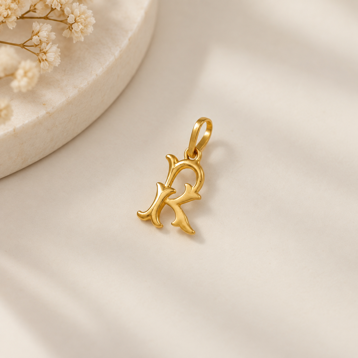 R Curve Charm Gold Pendant