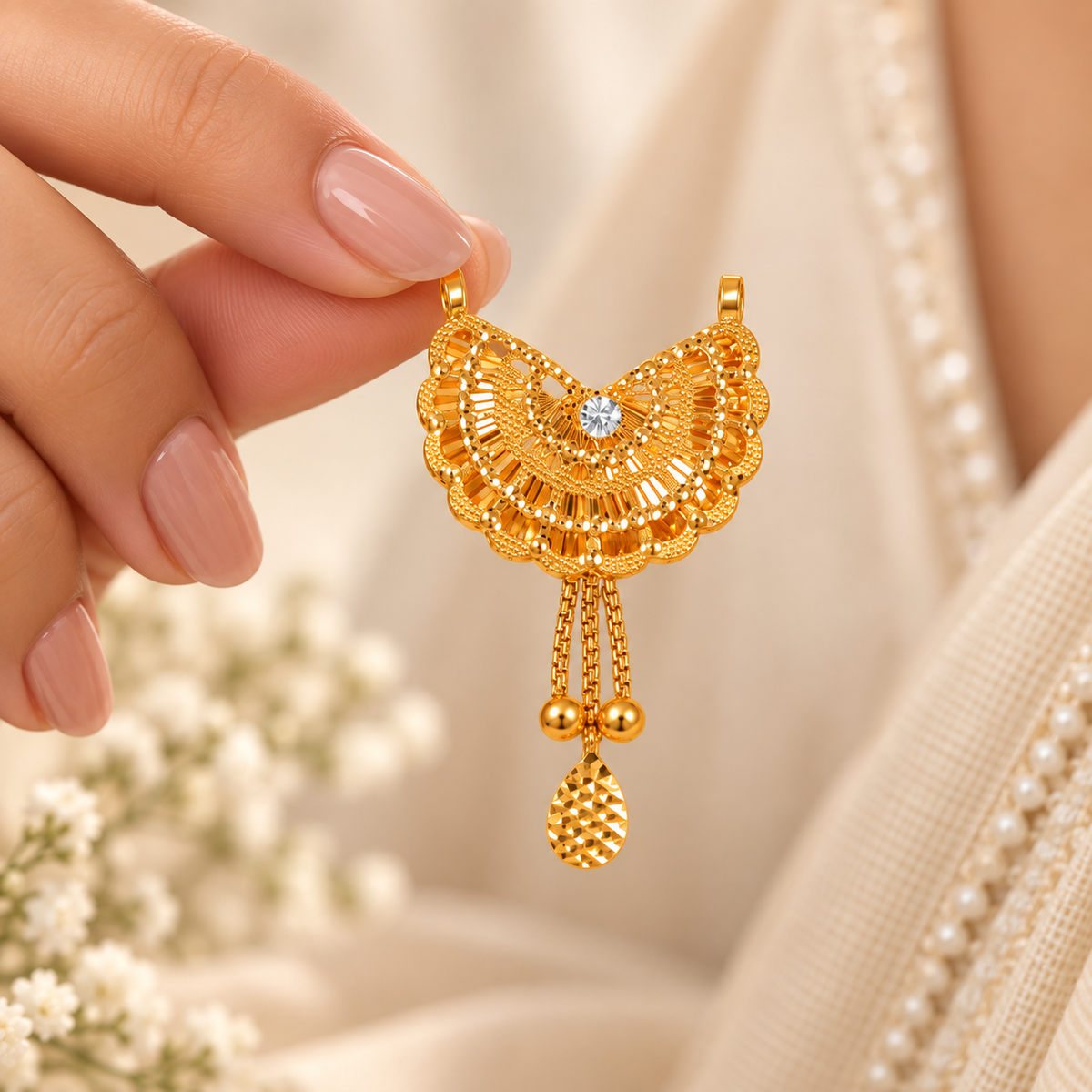 Nisha Royal Fan Tassel Gold Pendant