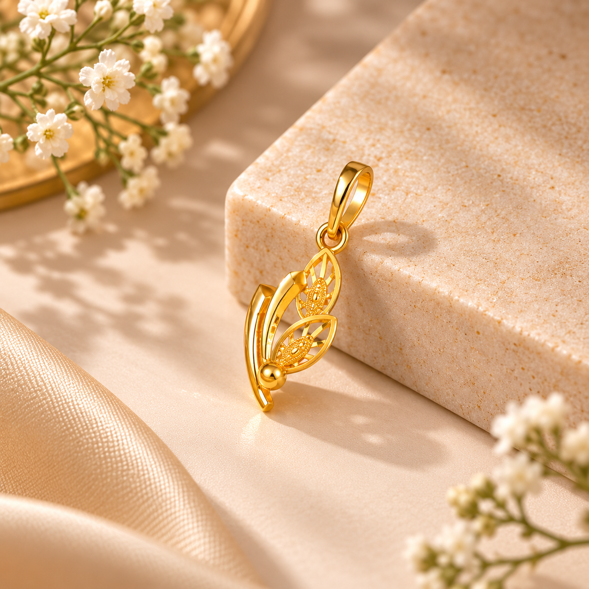 Twin Leaf Gold Pendant