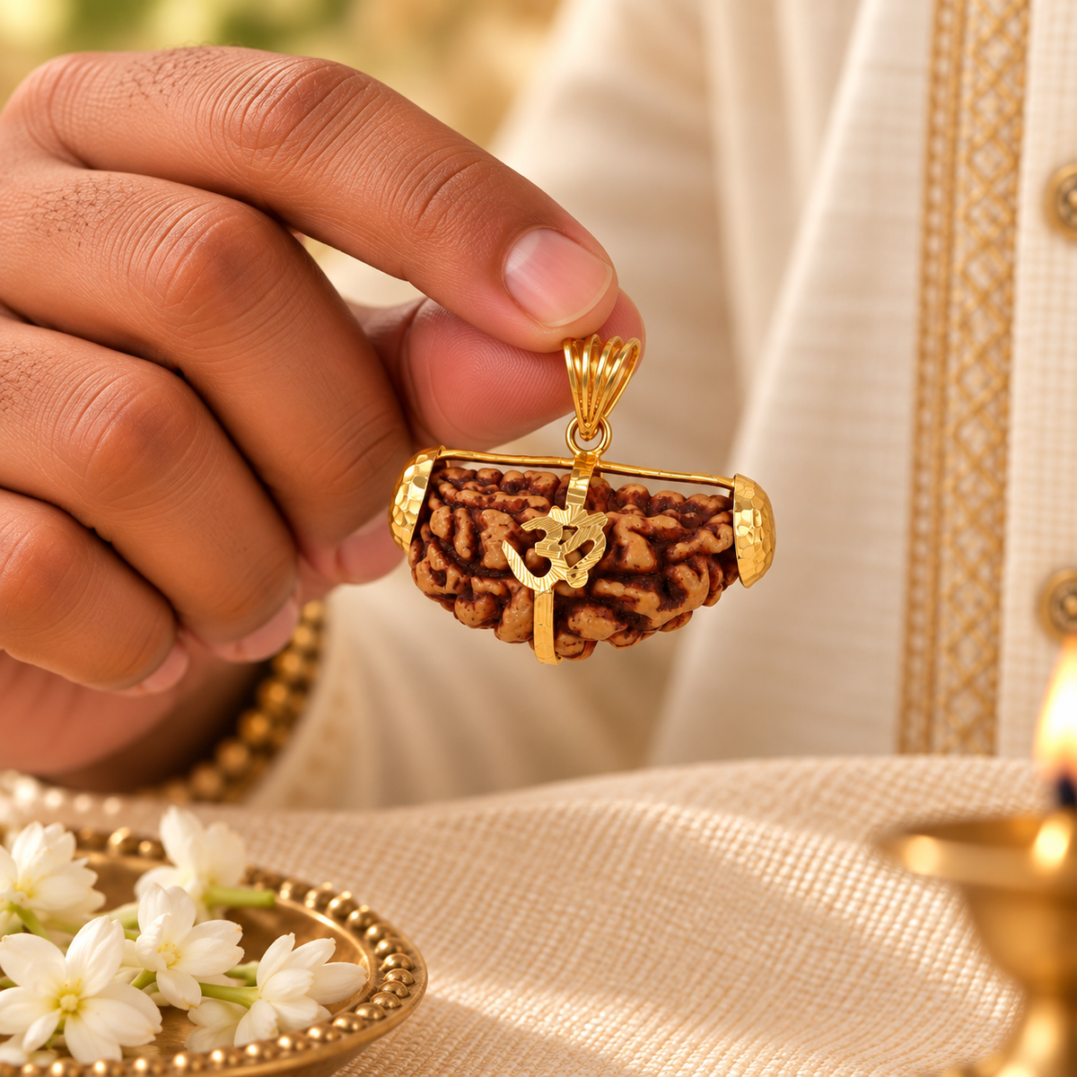 Rudraksha Om Gold Pendant For Him
