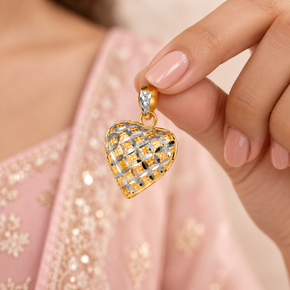 Lattice Glow Heart Gold Pendant
