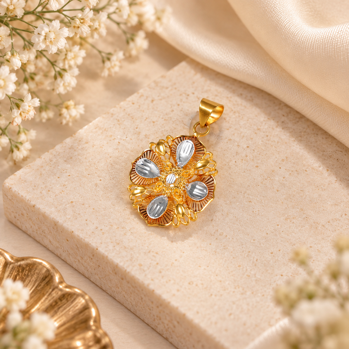 Tanvi  Petal Bloom Gold Pendant