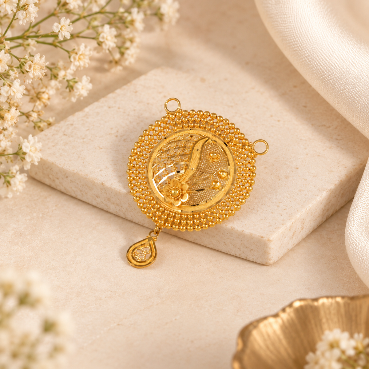 Aditi Peacock Medallion Gold Pendant