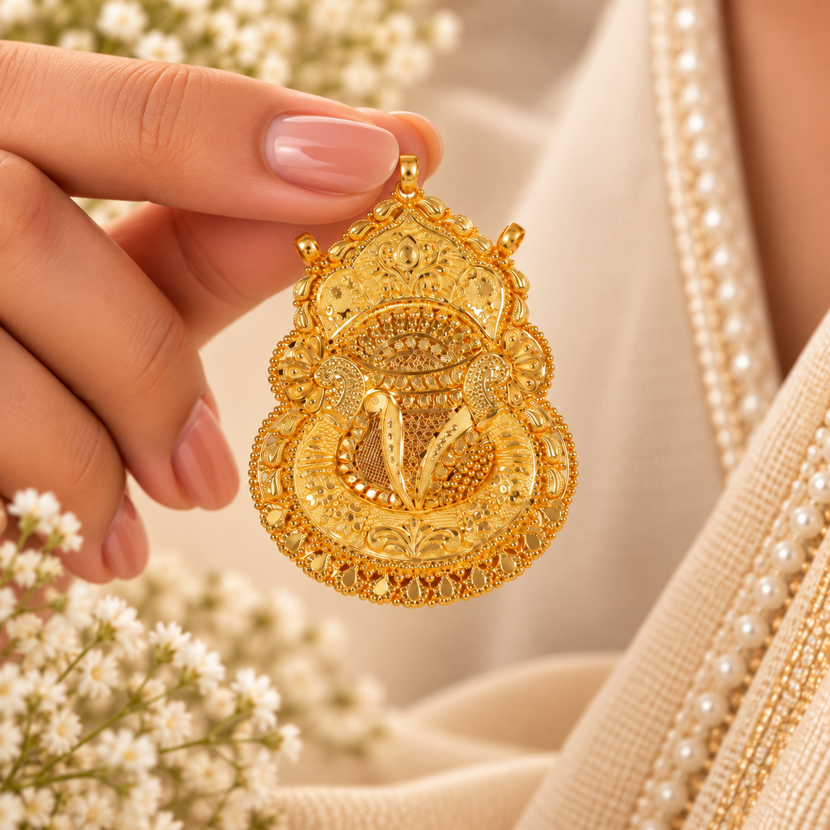 Meera Peacock Design Gold Pendant