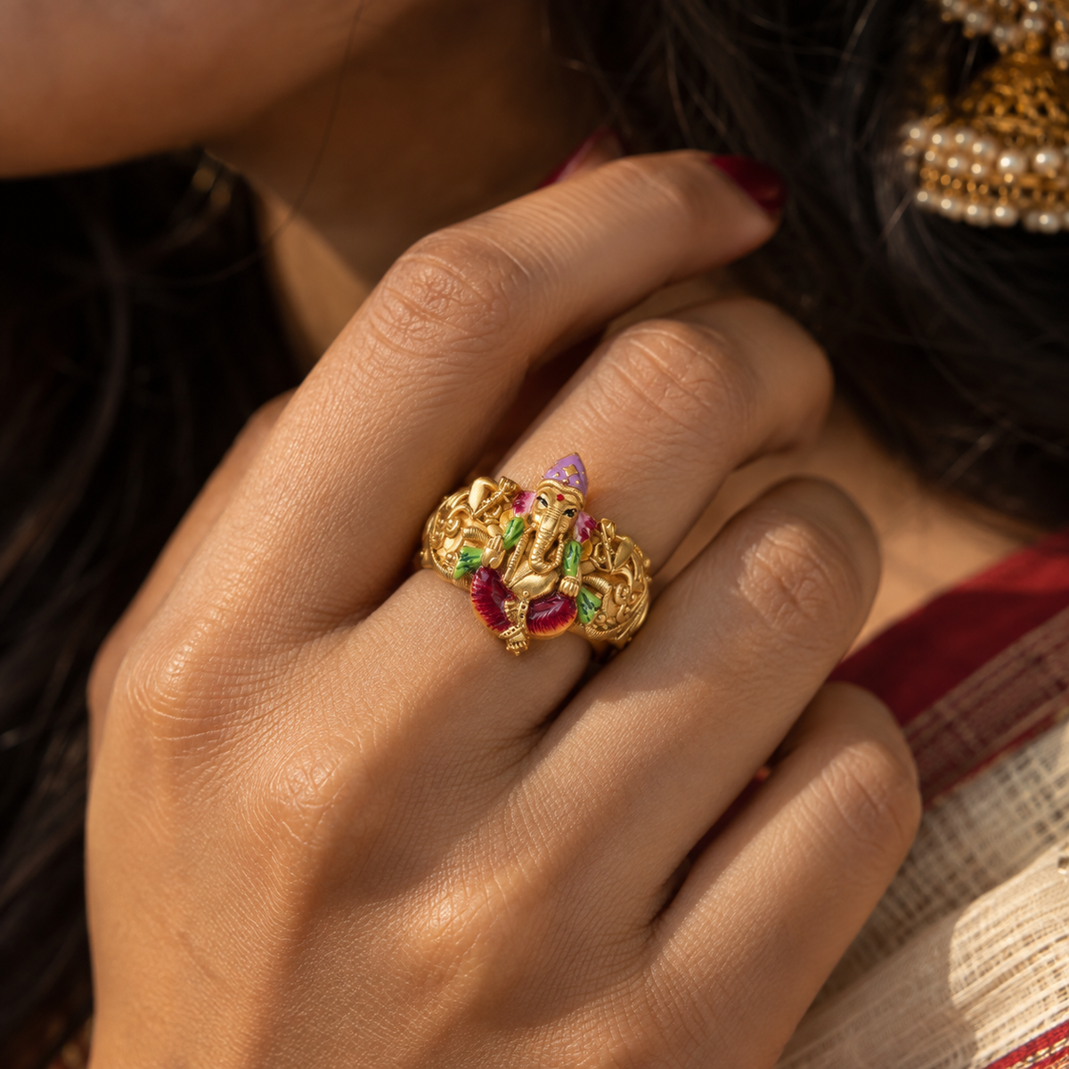 Ganesha Blessing Gold Ring
