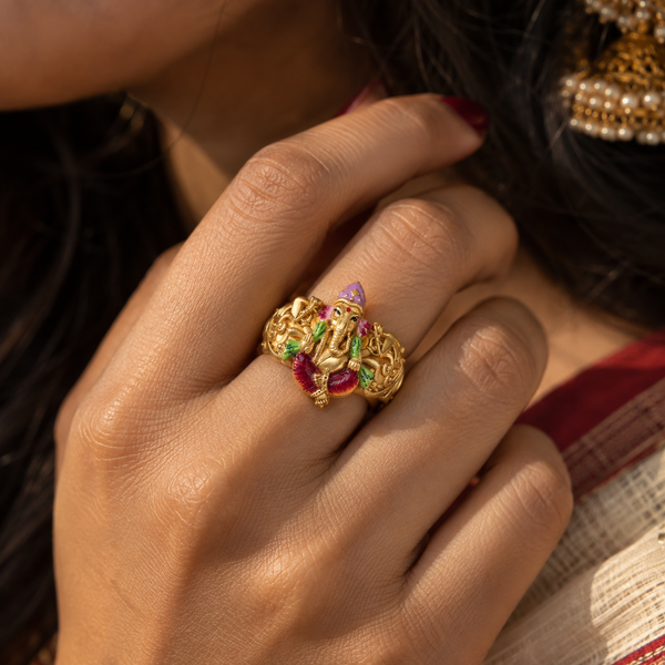Ganesha Blessing Gold Ring