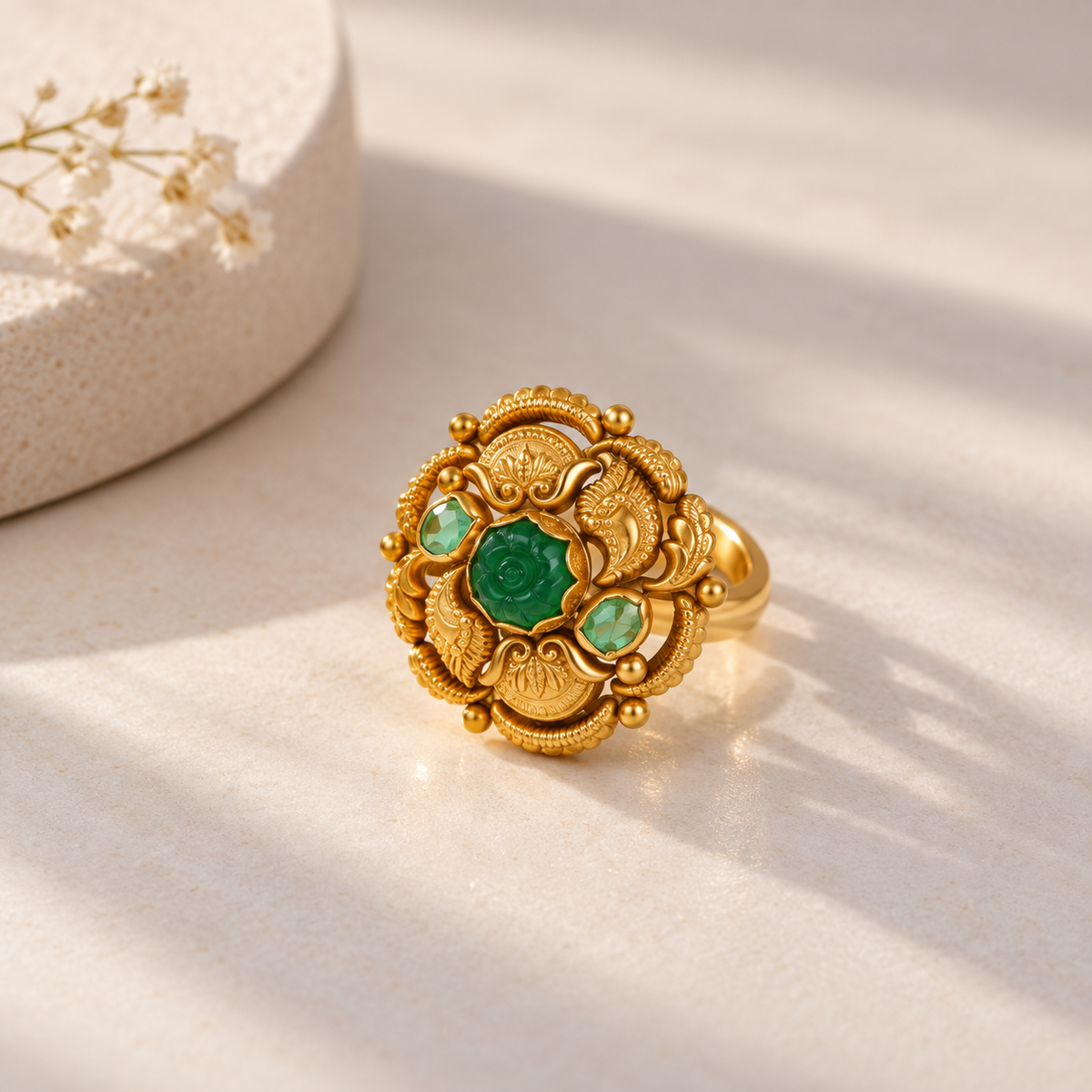 Ruhankia Emerald Heritage Gold Ring