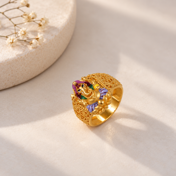 Ganesha Lotus Blessing Gold Ring