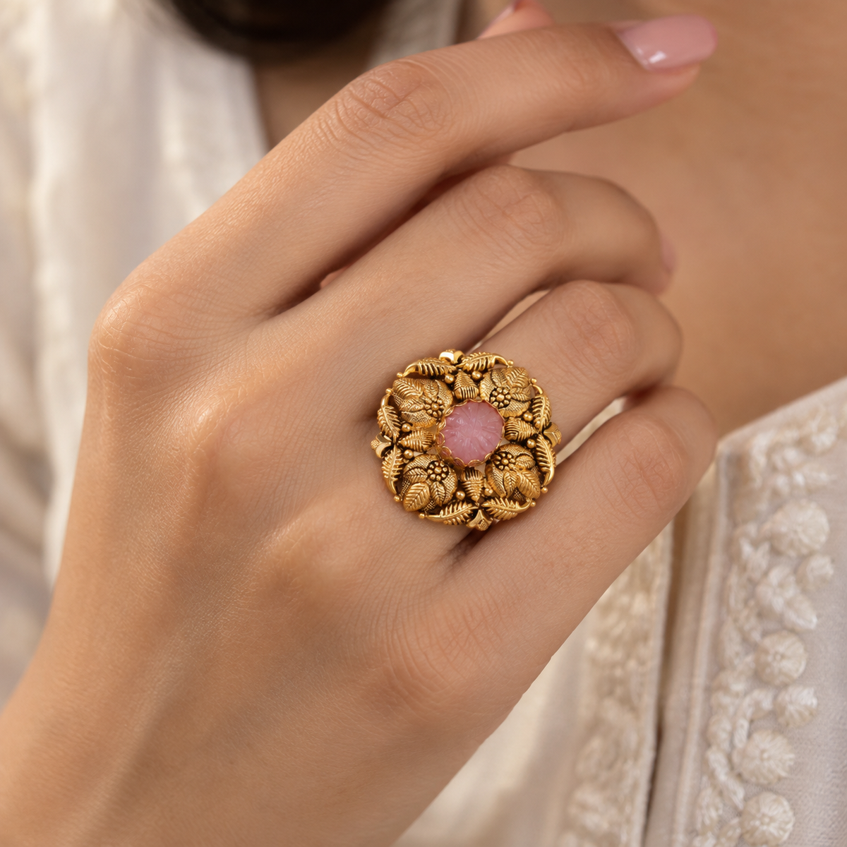 Blush Floral Garden Gold Ring