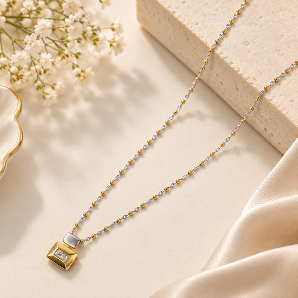 Vanya Bead Square Pendant Gold Chain