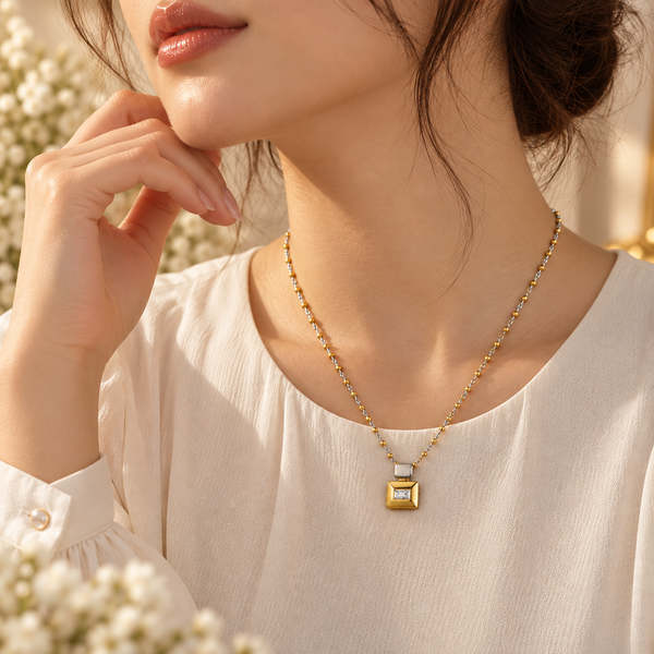 Vanya Bead Square Pendant Gold Chain