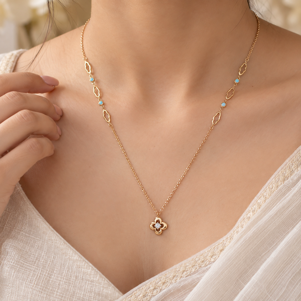 Navya Turquoise Blossom Gold Chain